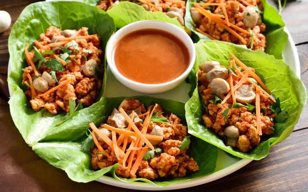 Chicken Lettuce Wraps with Thai Peanut Sauce