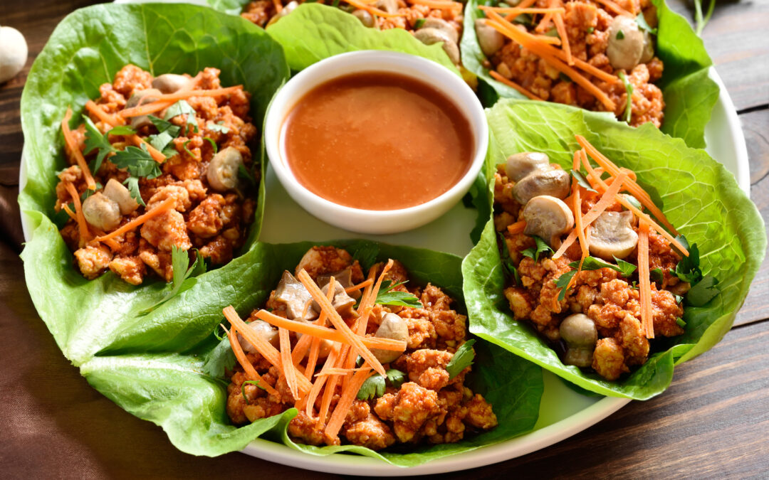 Chicken Lettuce Wraps with Thai Peanut Sauce